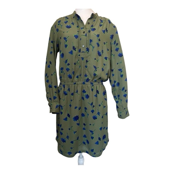 Banana Republic Floral French Shirtdress Lined with Pockets Olive Green Medium - Picture 2 of 12